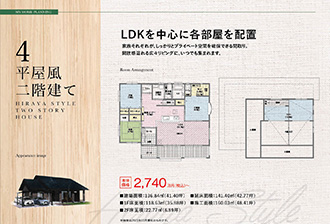 平屋風二階建て4　LDKを中心に各部屋を配置