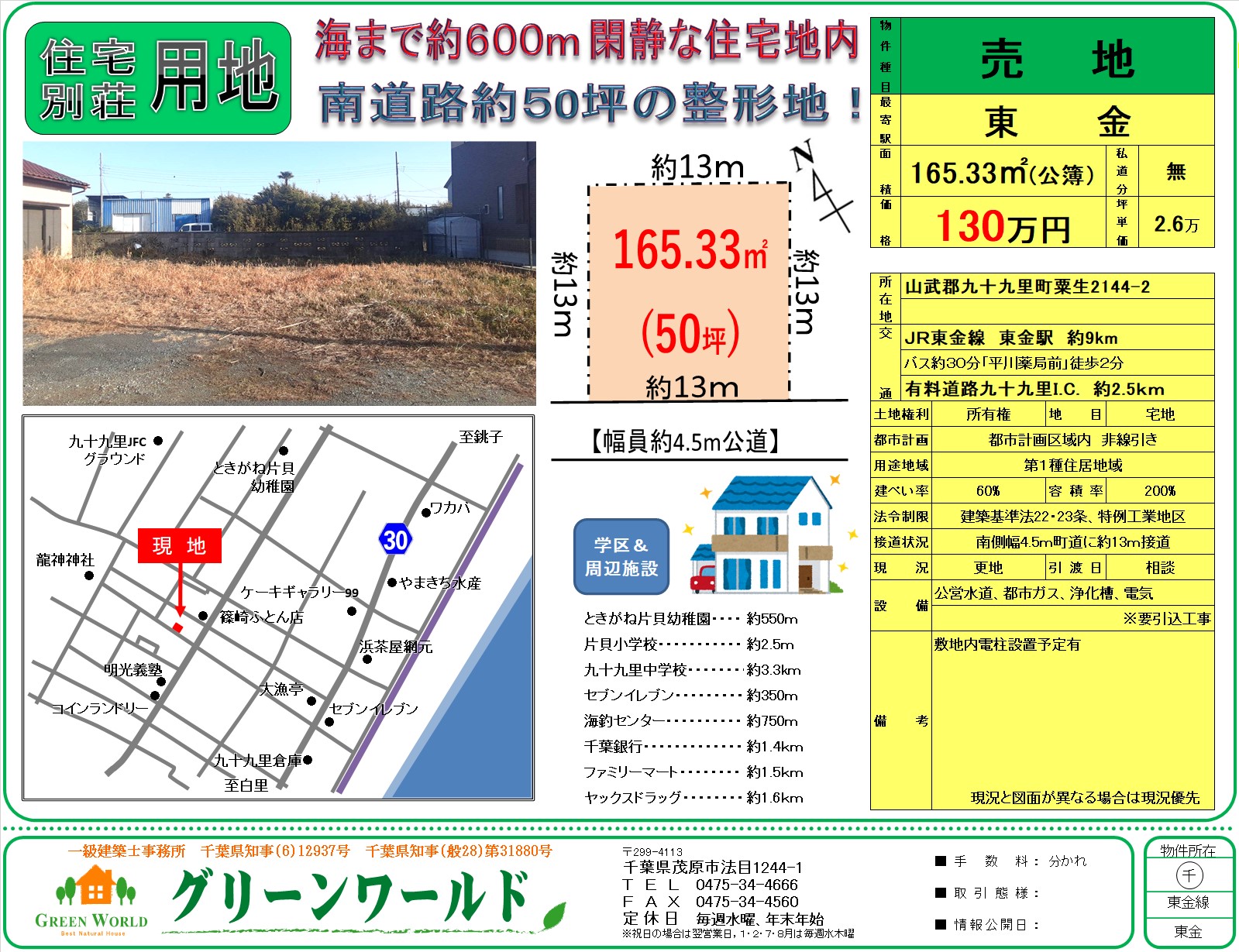 【売土地】九十九里町粟生50坪
