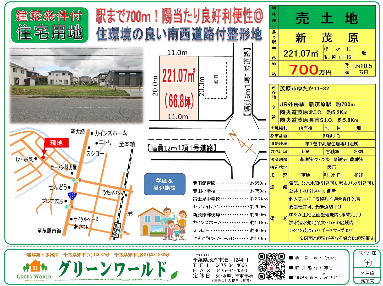 【建築条件付売地】茂原市ゆたか66坪　←7/5値下げしました