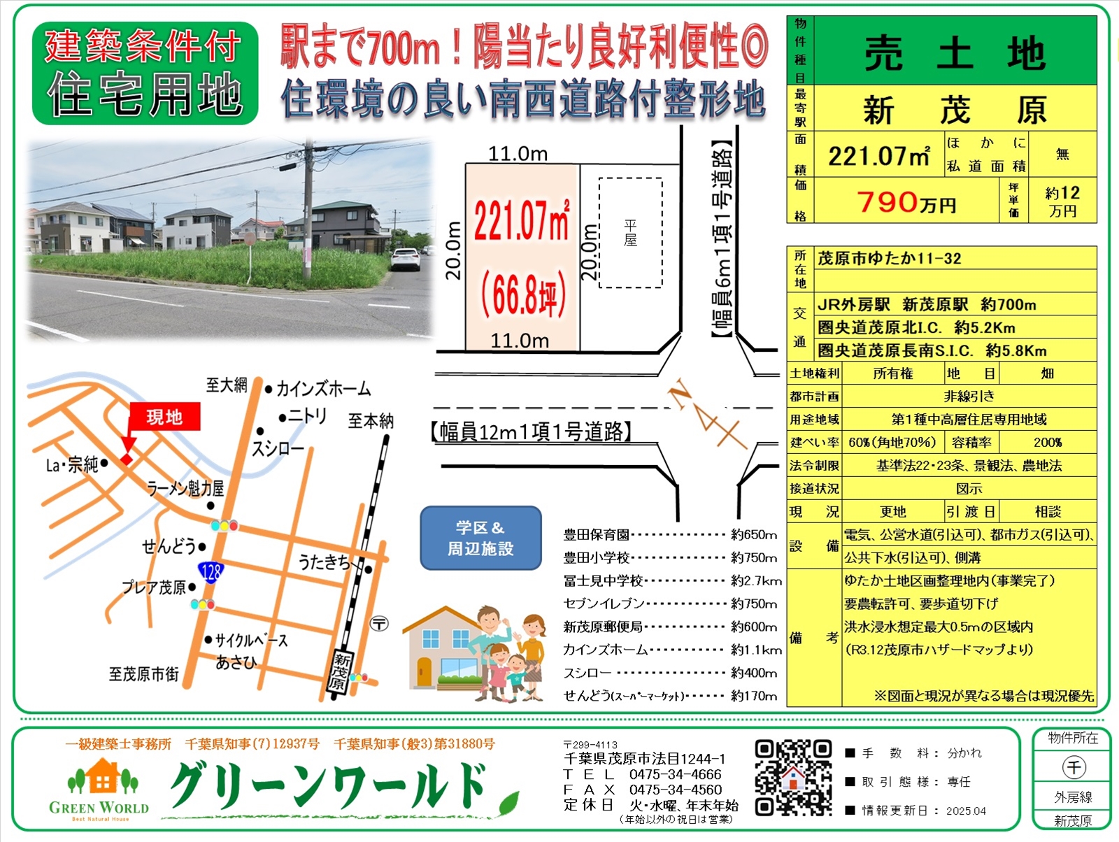 【建築条件付き売土地】茂原市ゆたか66坪